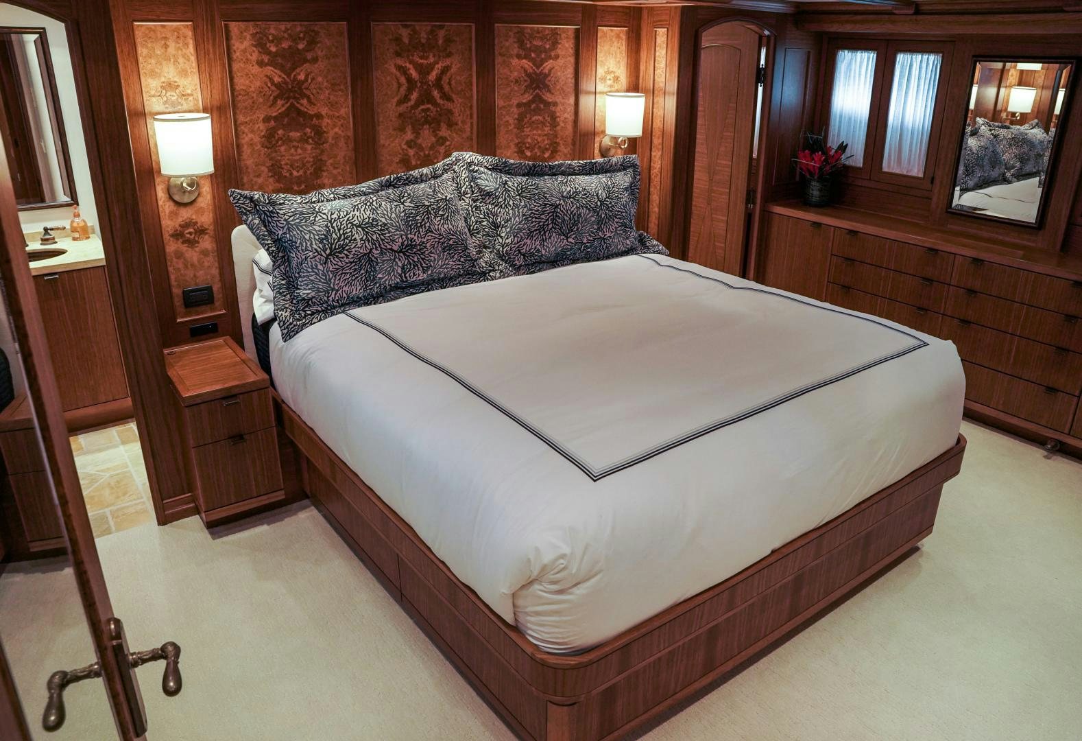 a bed in a room aboard RAISING DOUGH Yacht for Sale