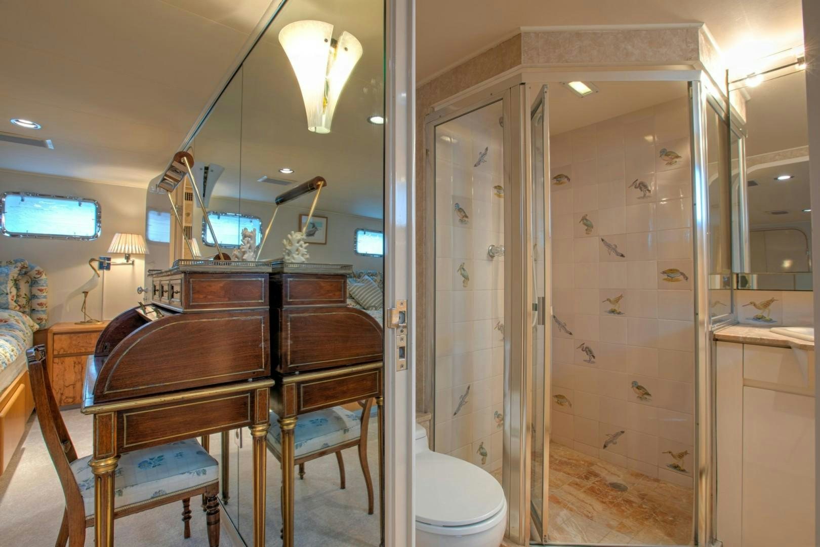 a bathroom with a shower and a sink aboard ZANTINO III Yacht for Sale