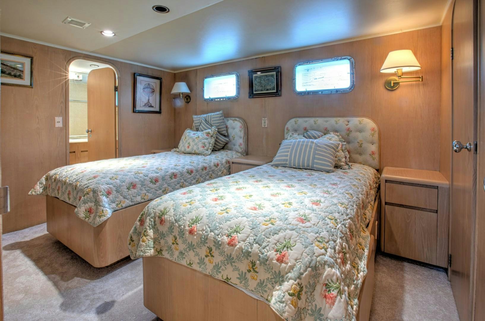 a couple of beds in a hotel room aboard ZANTINO III Yacht for Sale