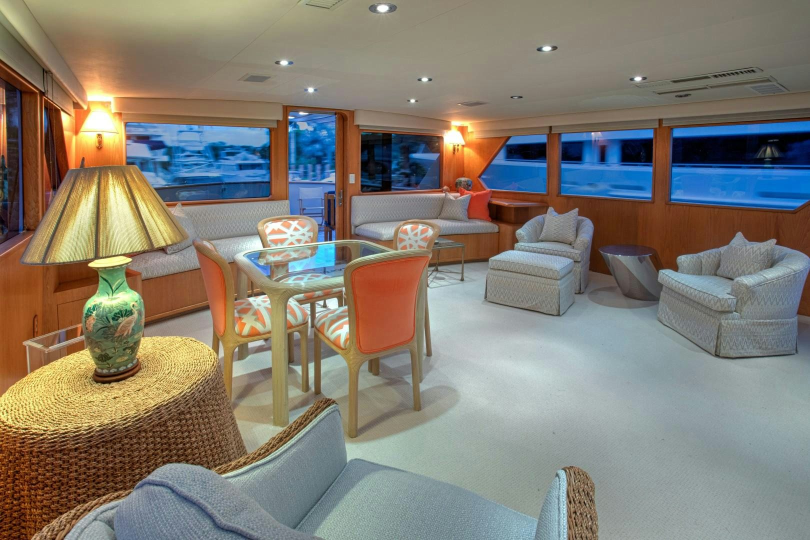 a living room with a large window aboard ZANTINO III Yacht for Sale