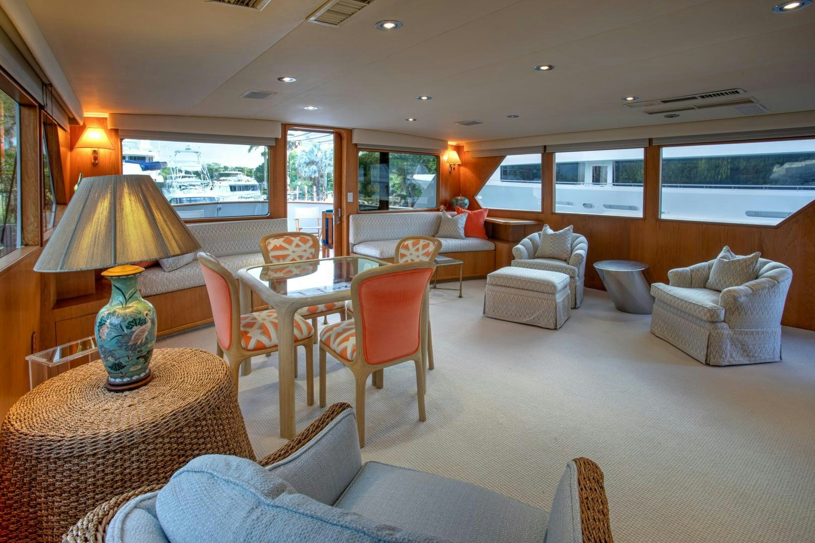 a living room with a large window aboard ZANTINO III Yacht for Sale