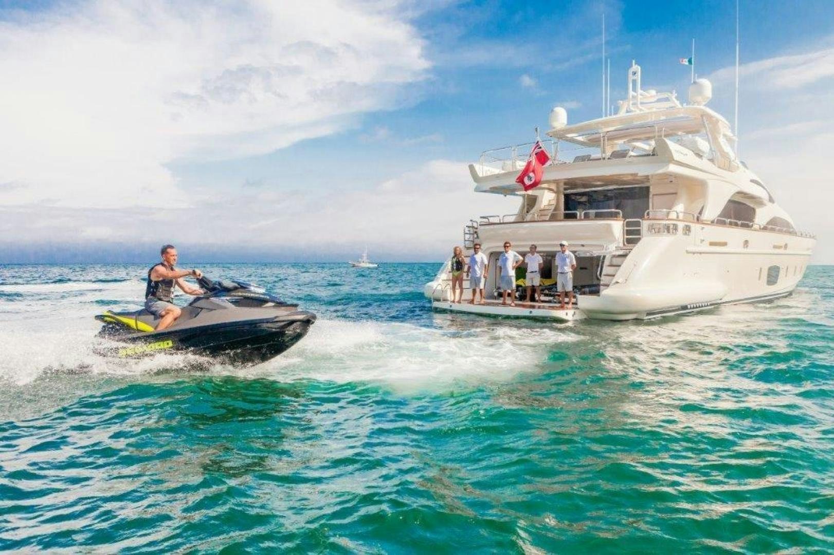 a boat with a group of people on it aboard AMANECER Yacht for Sale