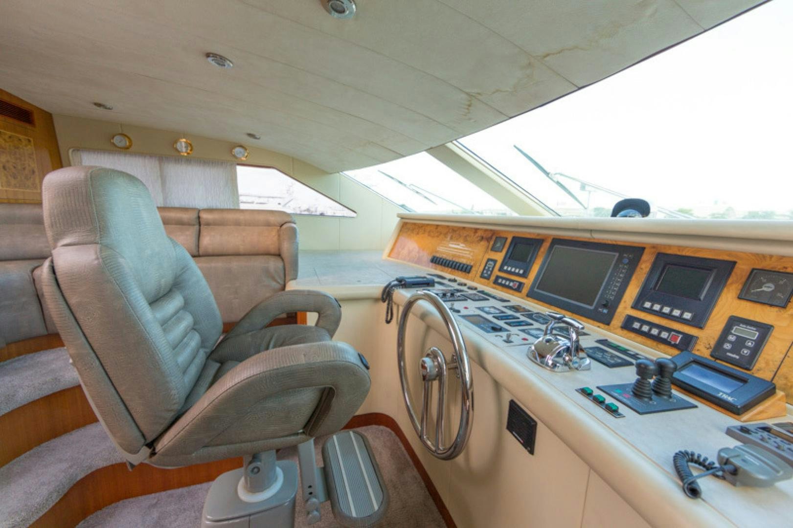 a plane cockpit with many computers aboard MR. CAT Yacht for Sale