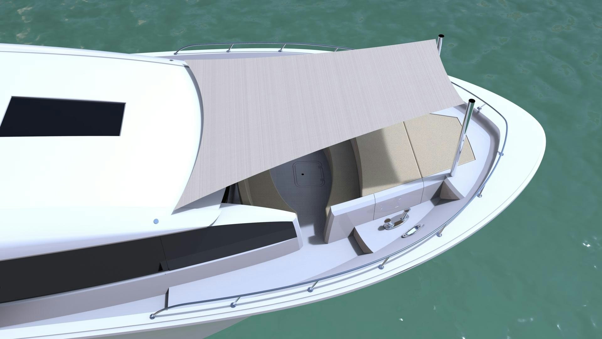 a white boat in the water aboard 2021 HATTERAS 105RPH Yacht for Sale