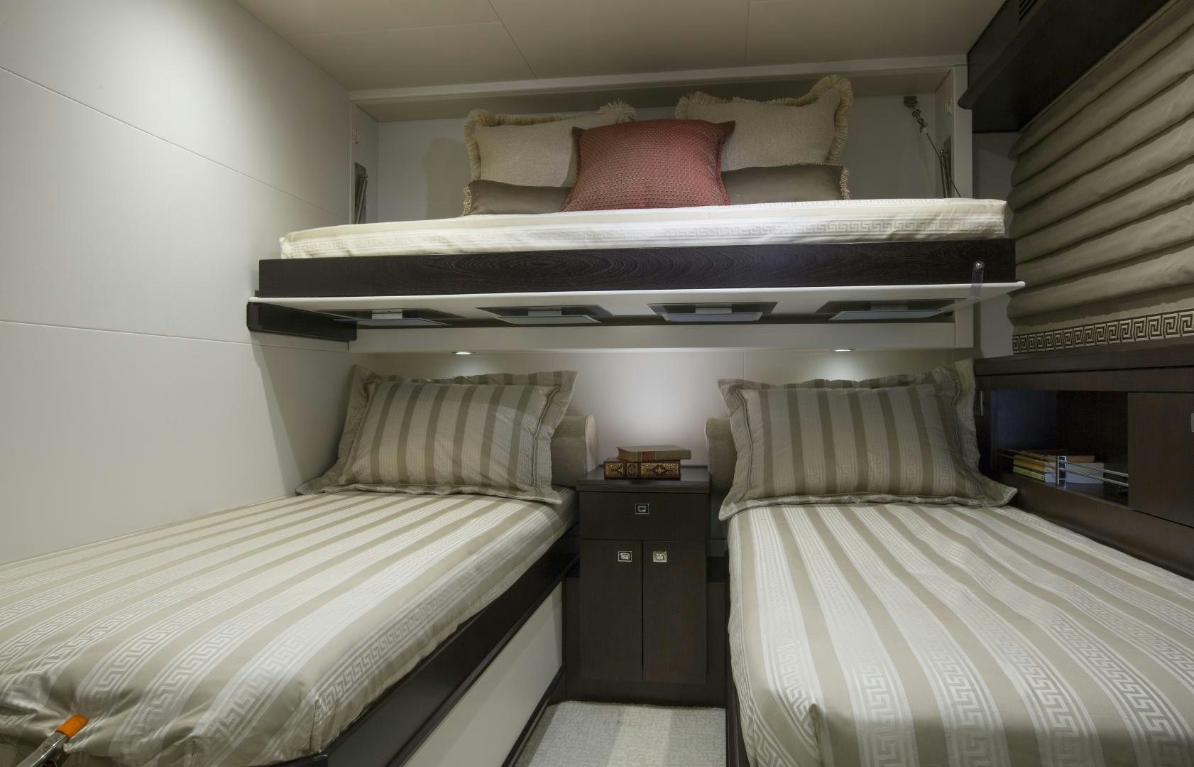 a couple of beds in a room aboard 2021 HATTERAS 105RPH Yacht for Sale