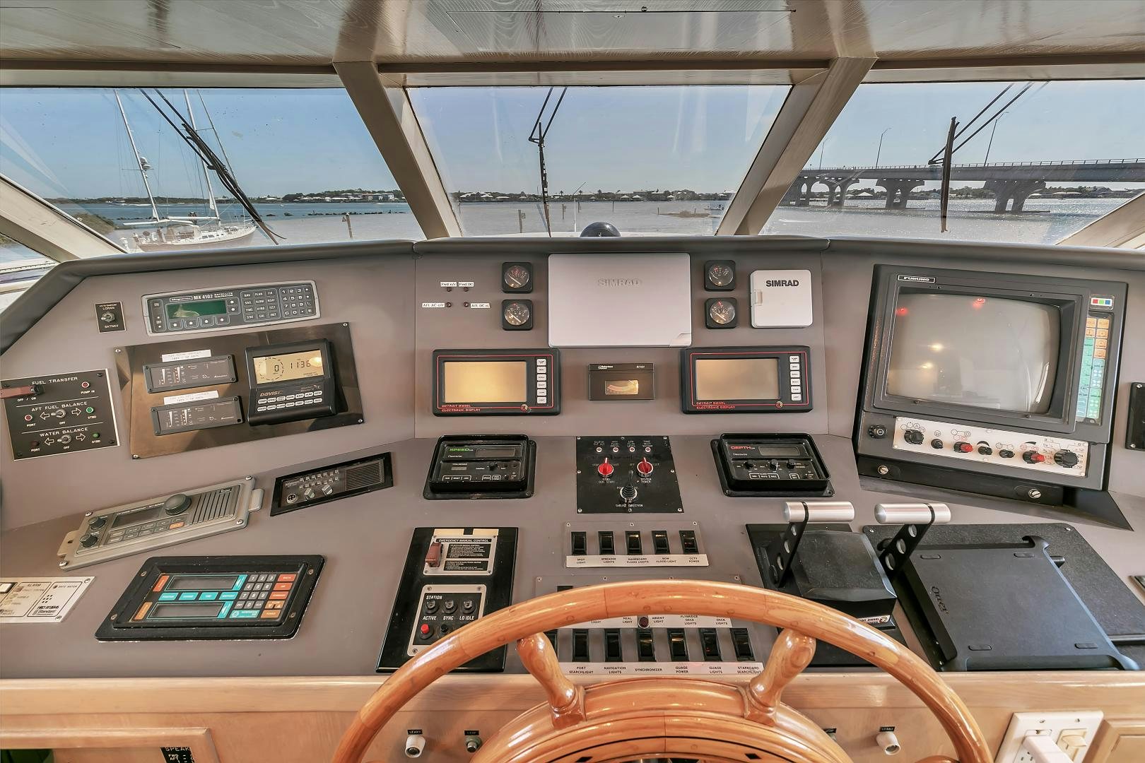 a room with many electronic devices aboard LA VIDA Yacht for Sale