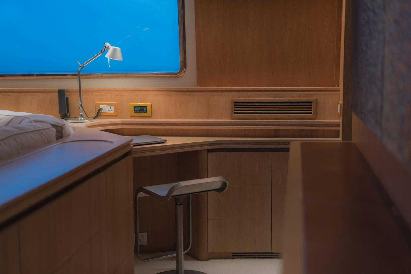 a bed and desk in a room aboard AVELINE Yacht for Sale