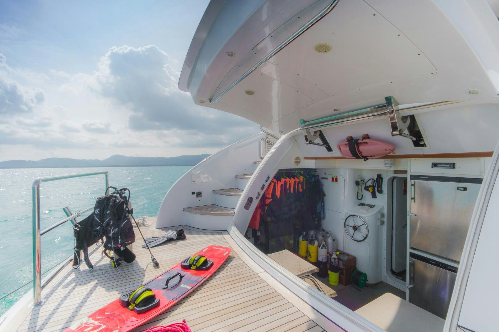 a boat with a horse statue on the deck aboard AVELINE Yacht for Sale