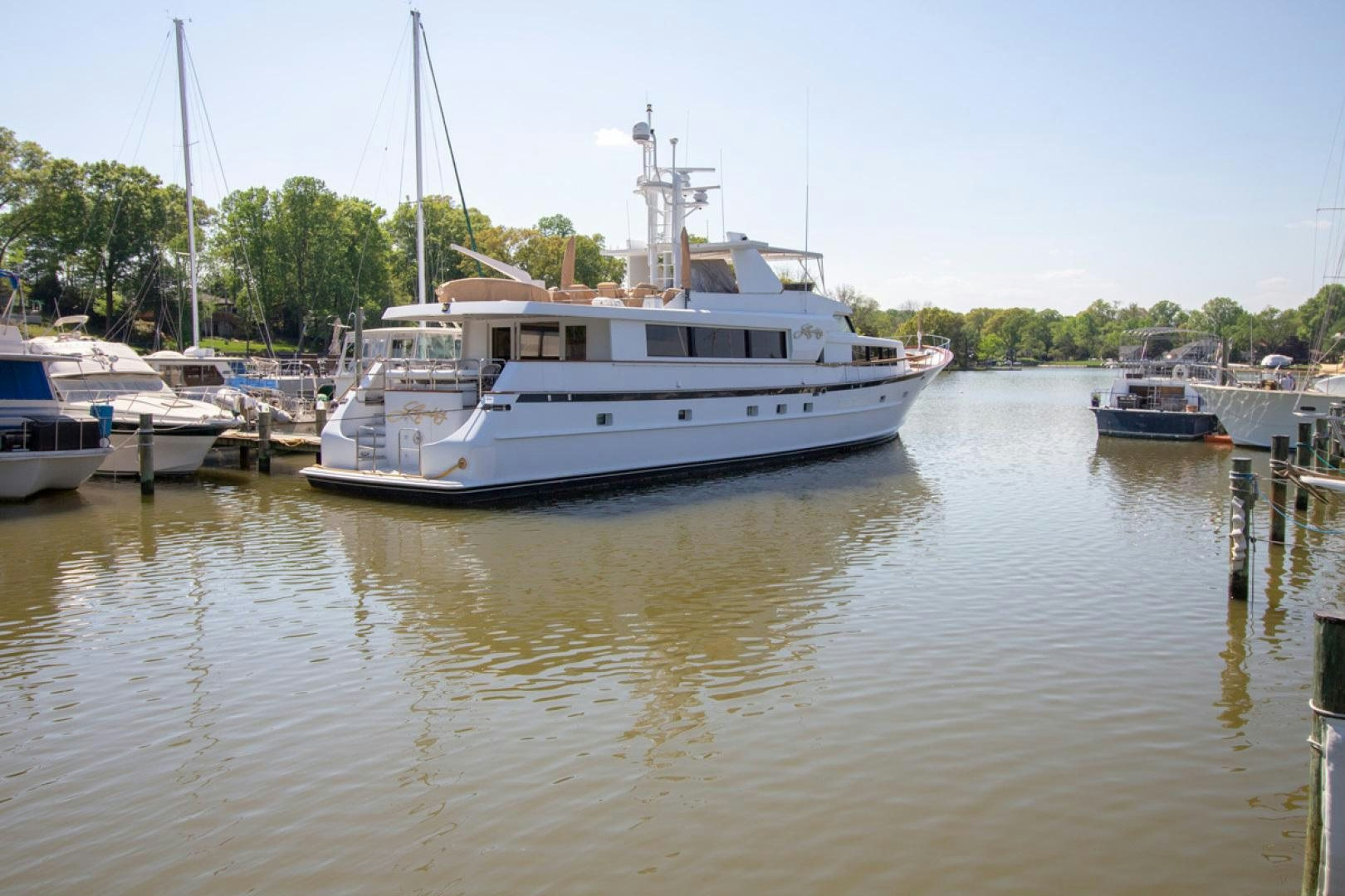 a group of boats are parked in a harbor aboard LIQUIDITY Yacht for Sale