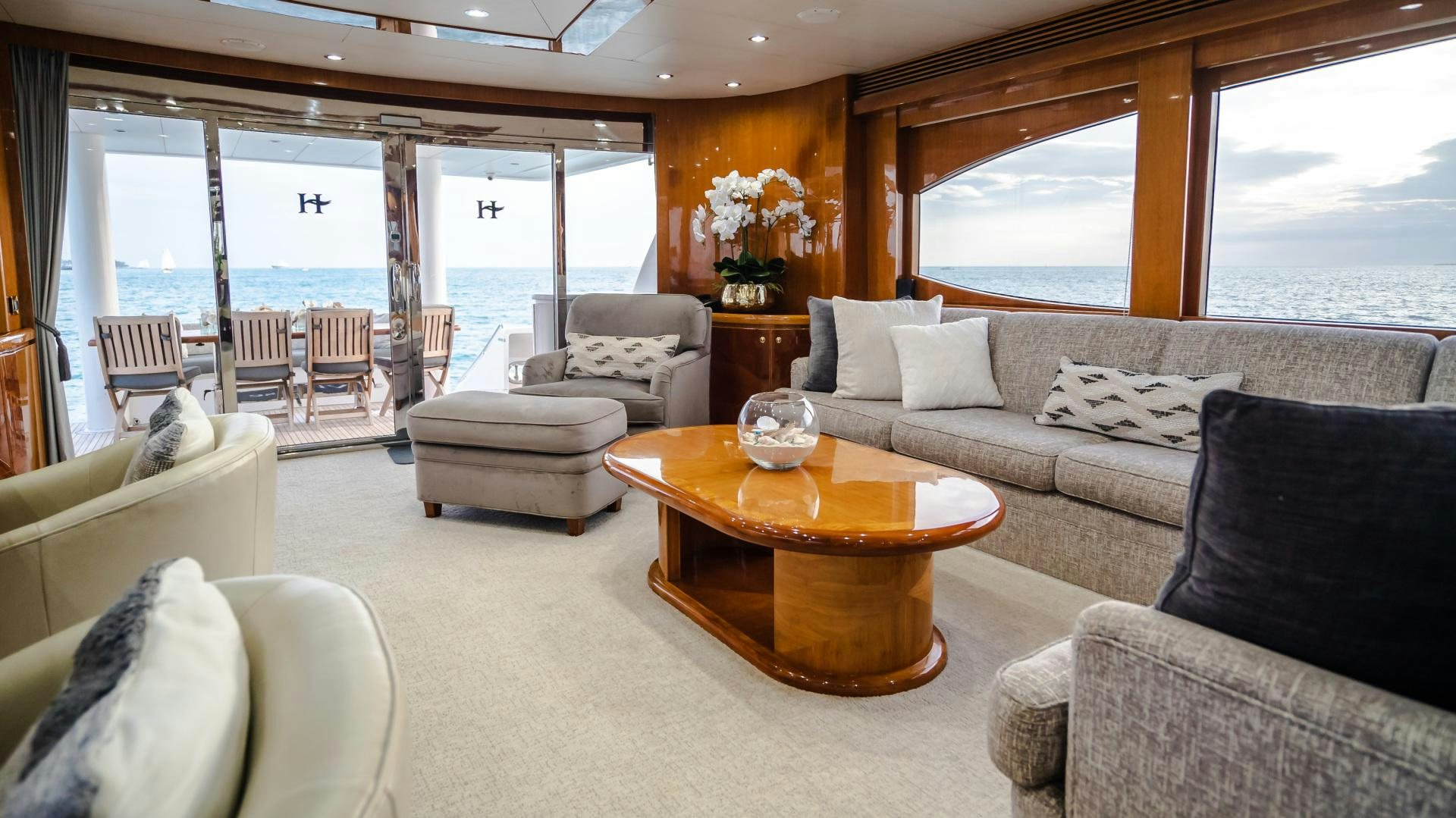 a living room with a large window aboard VITESSE Yacht for Sale