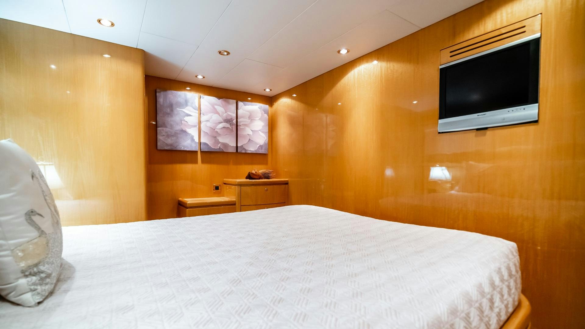 a bed in a room aboard VITESSE Yacht for Sale
