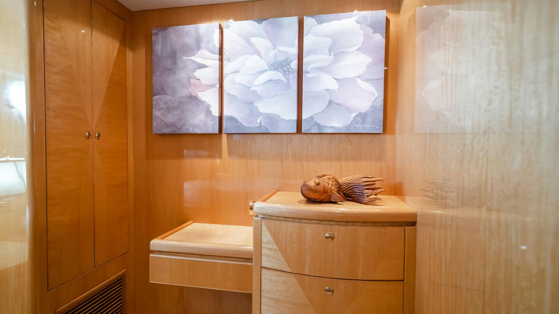 a bathroom with a mirror aboard VITESSE Yacht for Sale