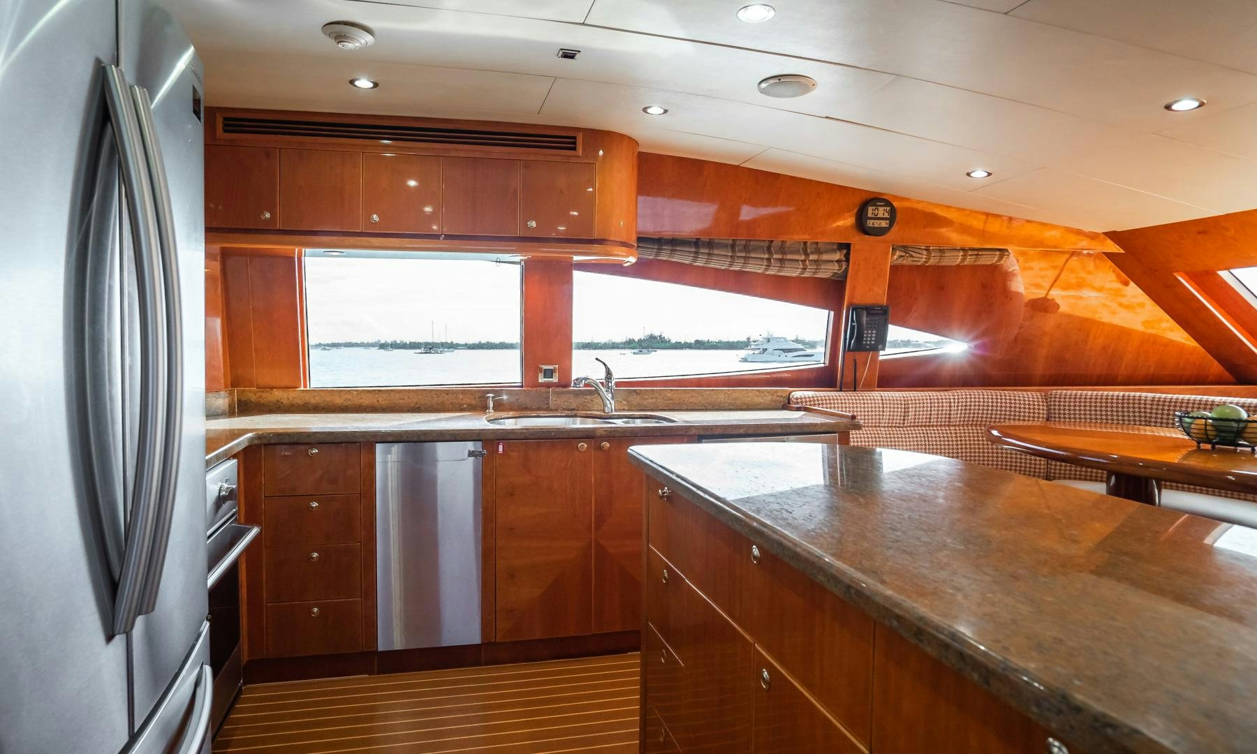 a kitchen with a large island aboard VITESSE Yacht for Sale