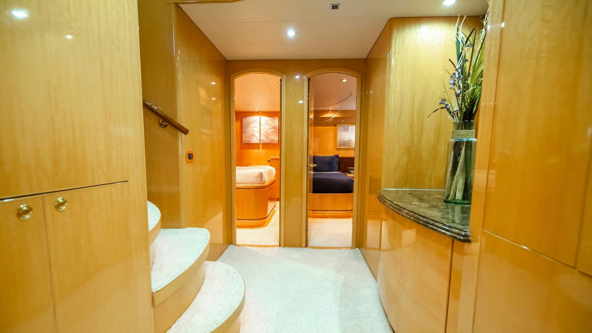 a bathroom with a glass shower aboard VITESSE Yacht for Sale