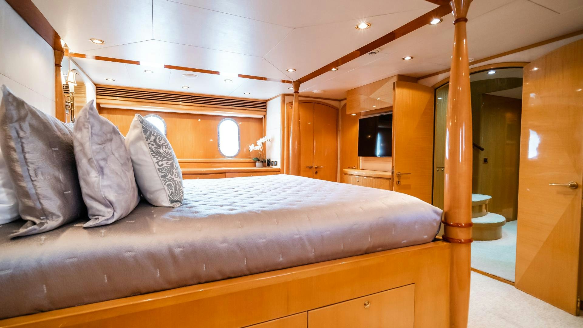 a bed in a room aboard VITESSE Yacht for Sale
