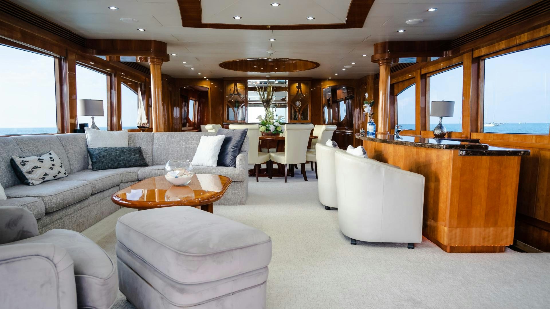 a living room with a large window aboard VITESSE Yacht for Sale