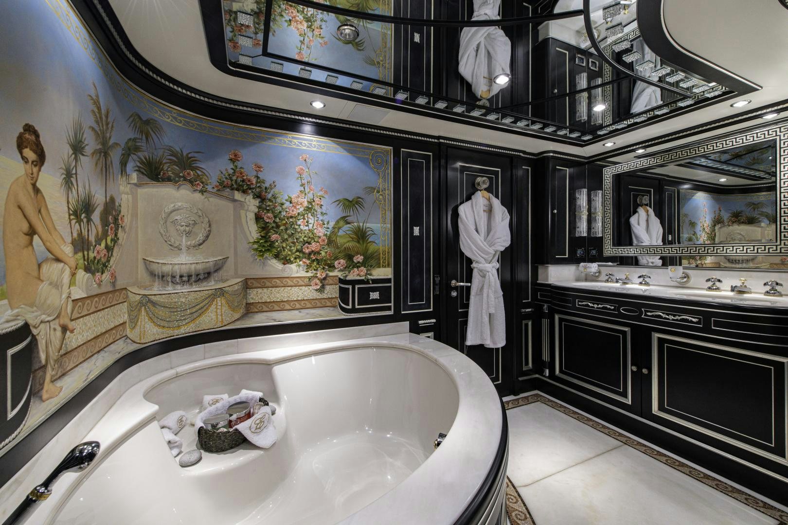 a fancy bathroom with a large marble sink aboard RUTLI E Yacht for Sale