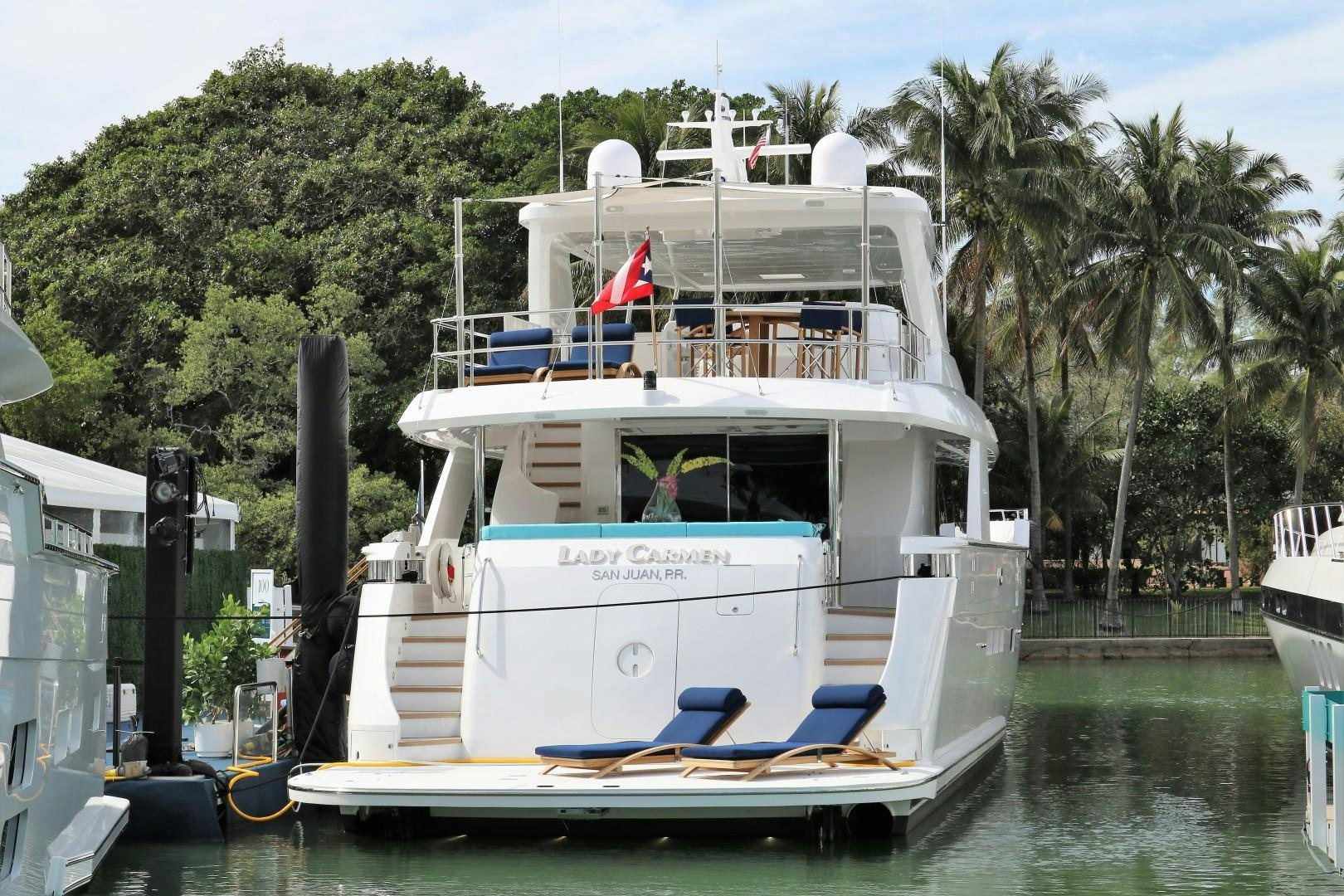 a boat docked at a pier aboard LADY CARMEN Yacht for Sale