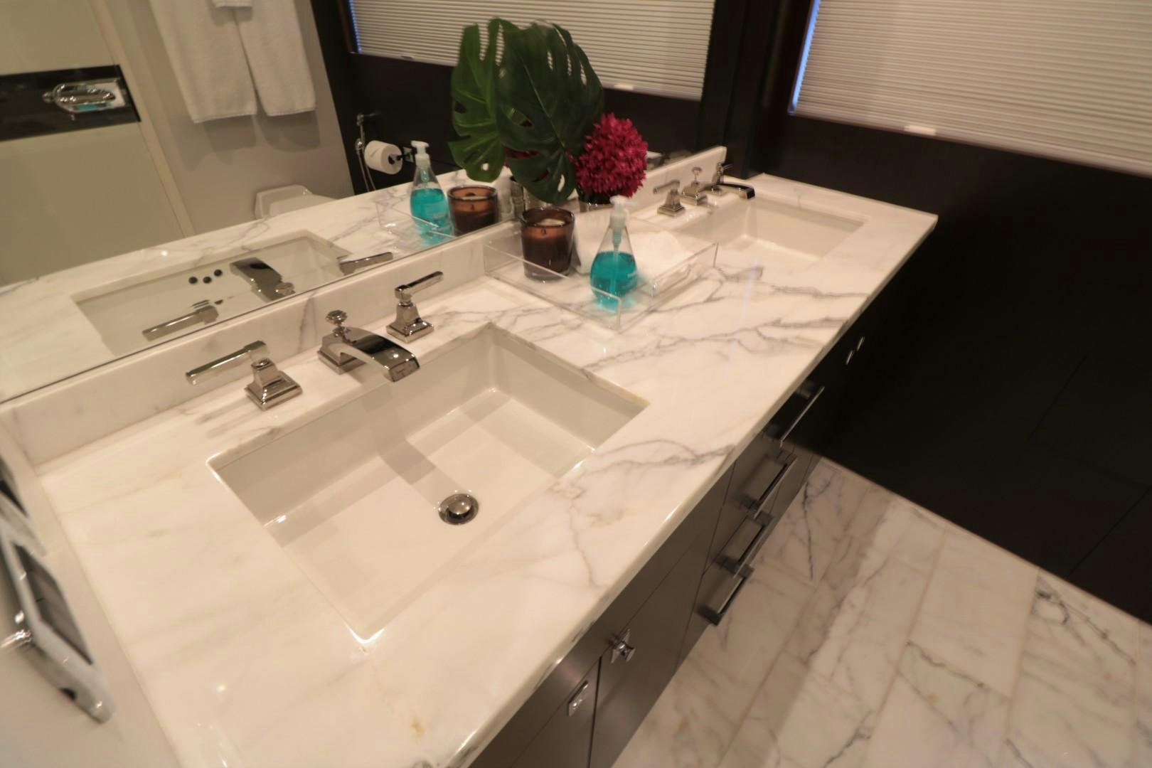 a bathroom with a sink and a plant on the counter aboard LADY CARMEN Yacht for Sale