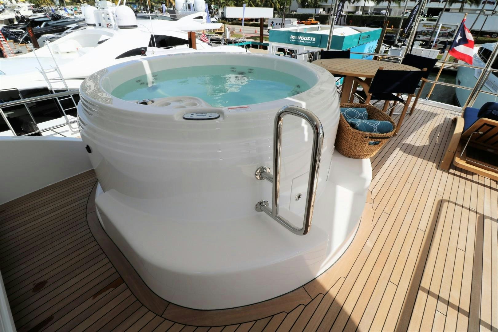 a large white cylindrical object on a wooden surface aboard LADY CARMEN Yacht for Sale