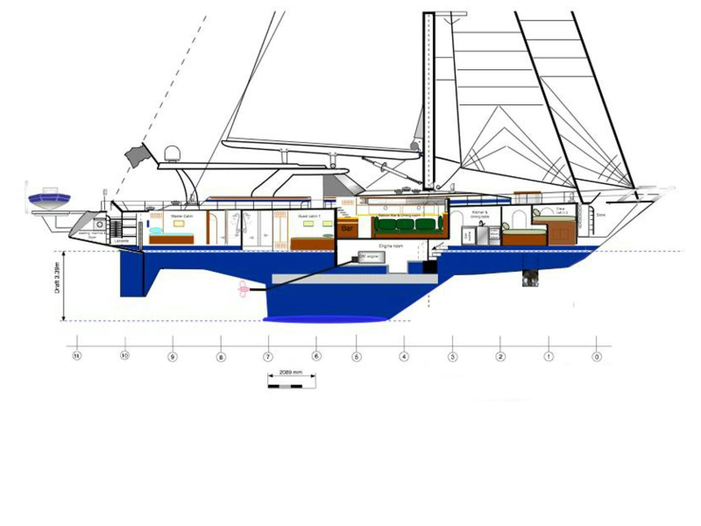 diagram, engineering drawing aboard TARONGA Yacht for Sale