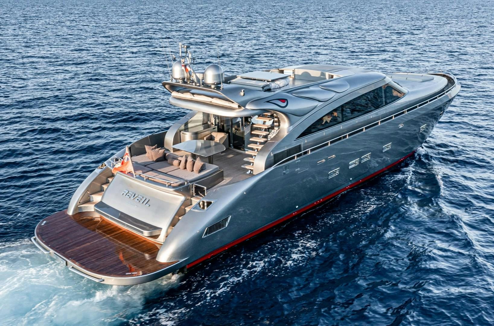 a boat in the water aboard REVEIL Yacht for Sale