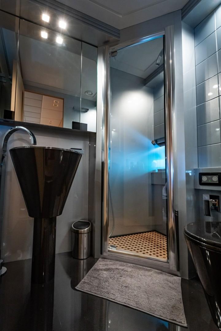 a glass shower door aboard REVEIL Yacht for Sale