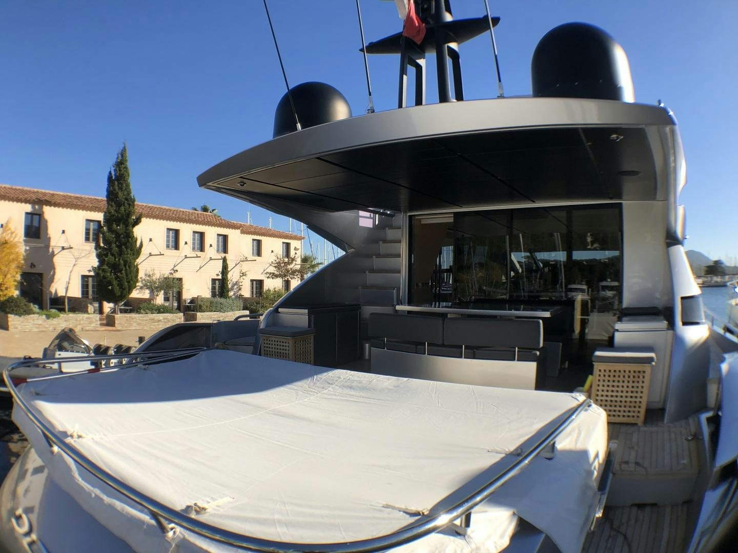 a boat on a trailer aboard DORIS Yacht for Sale