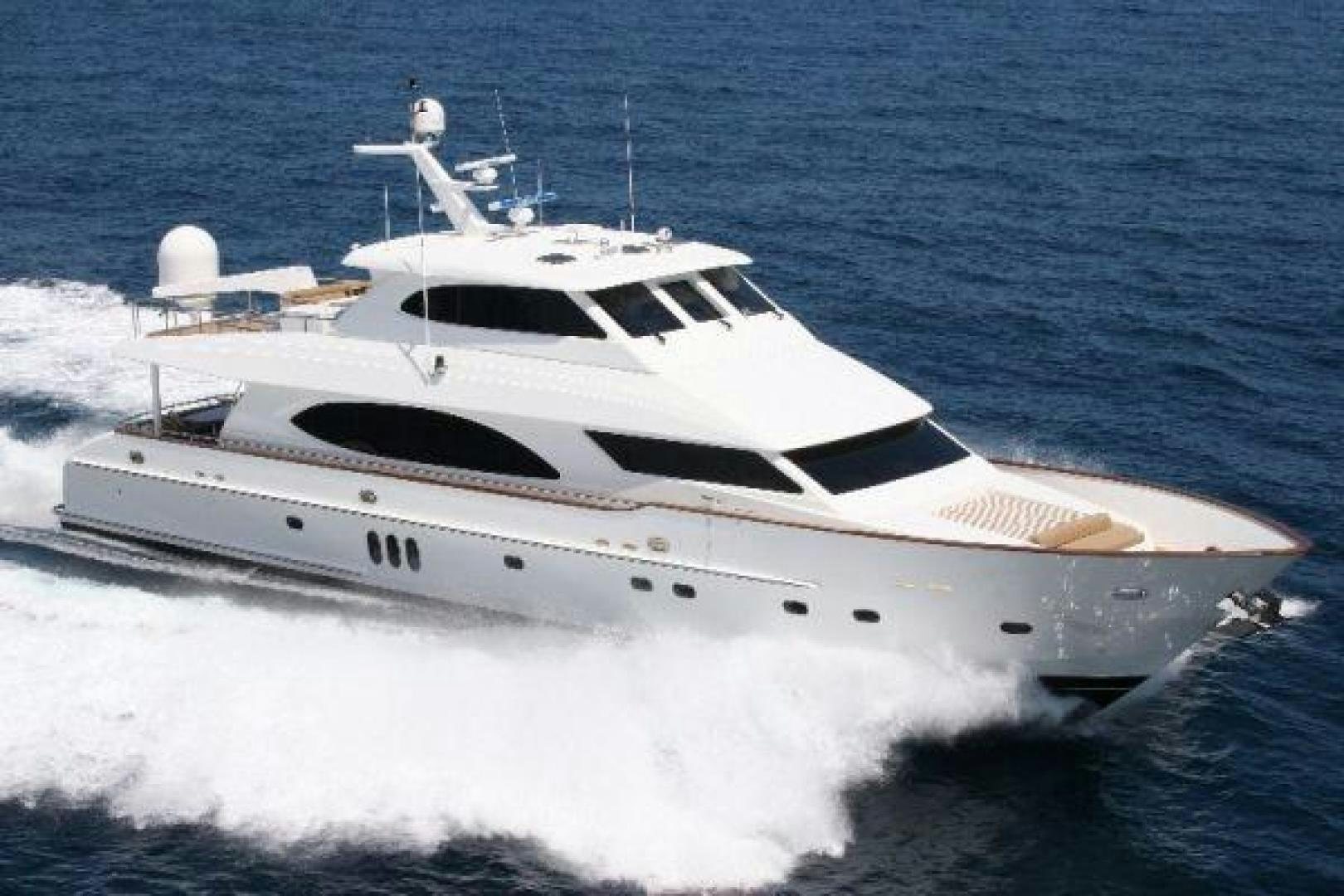 a white yacht on the water aboard MABUHAY LIMA Yacht for Sale