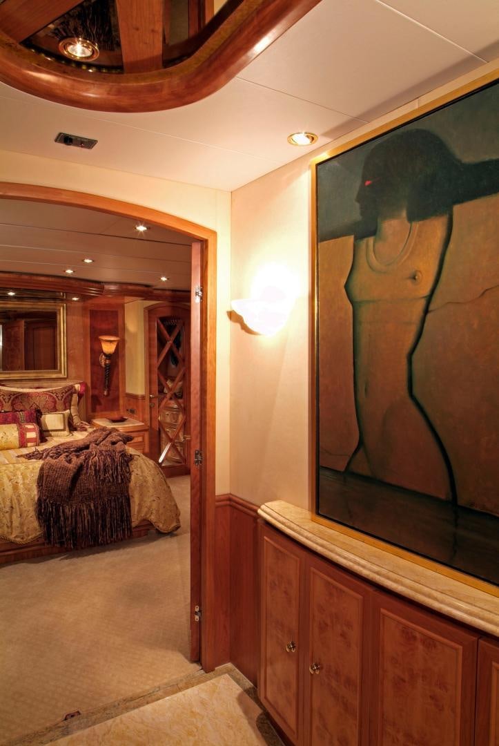 a bathroom with a large mirror aboard MABUHAY LIMA Yacht for Sale