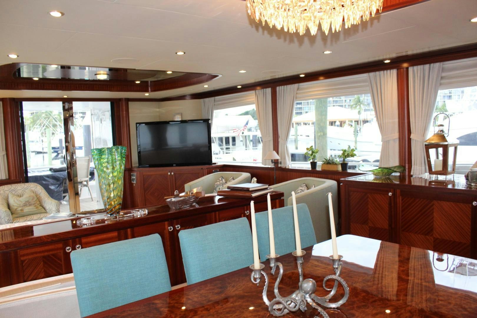 a large kitchen with a large island aboard CLAYPEN Yacht for Sale