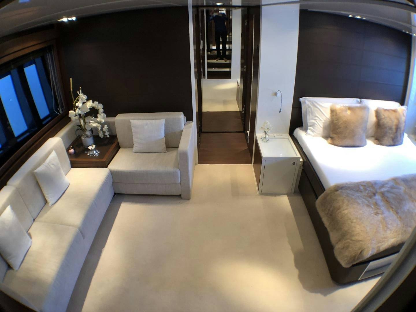 a room with a bed and a door aboard MANISCO Yacht for Sale