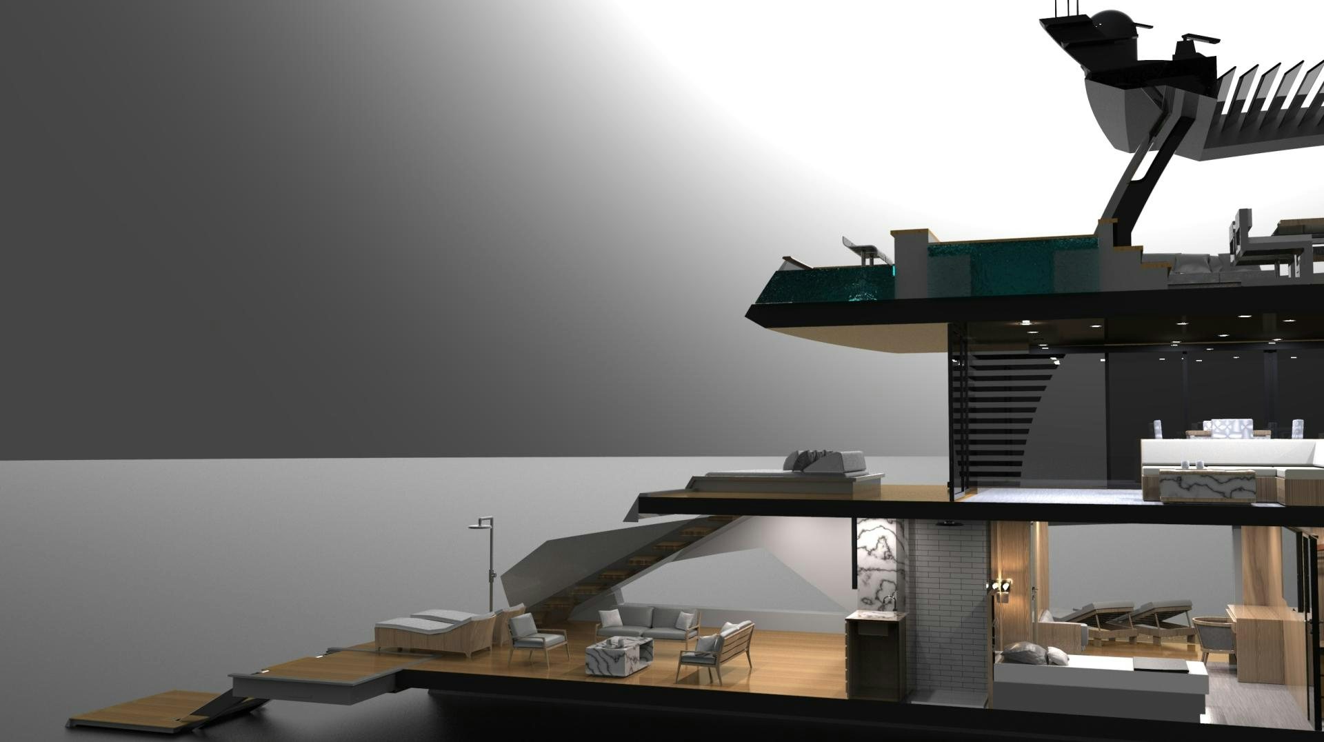 a room with a piano and a shelf with objects on it aboard CORONA 85 Yacht for Sale