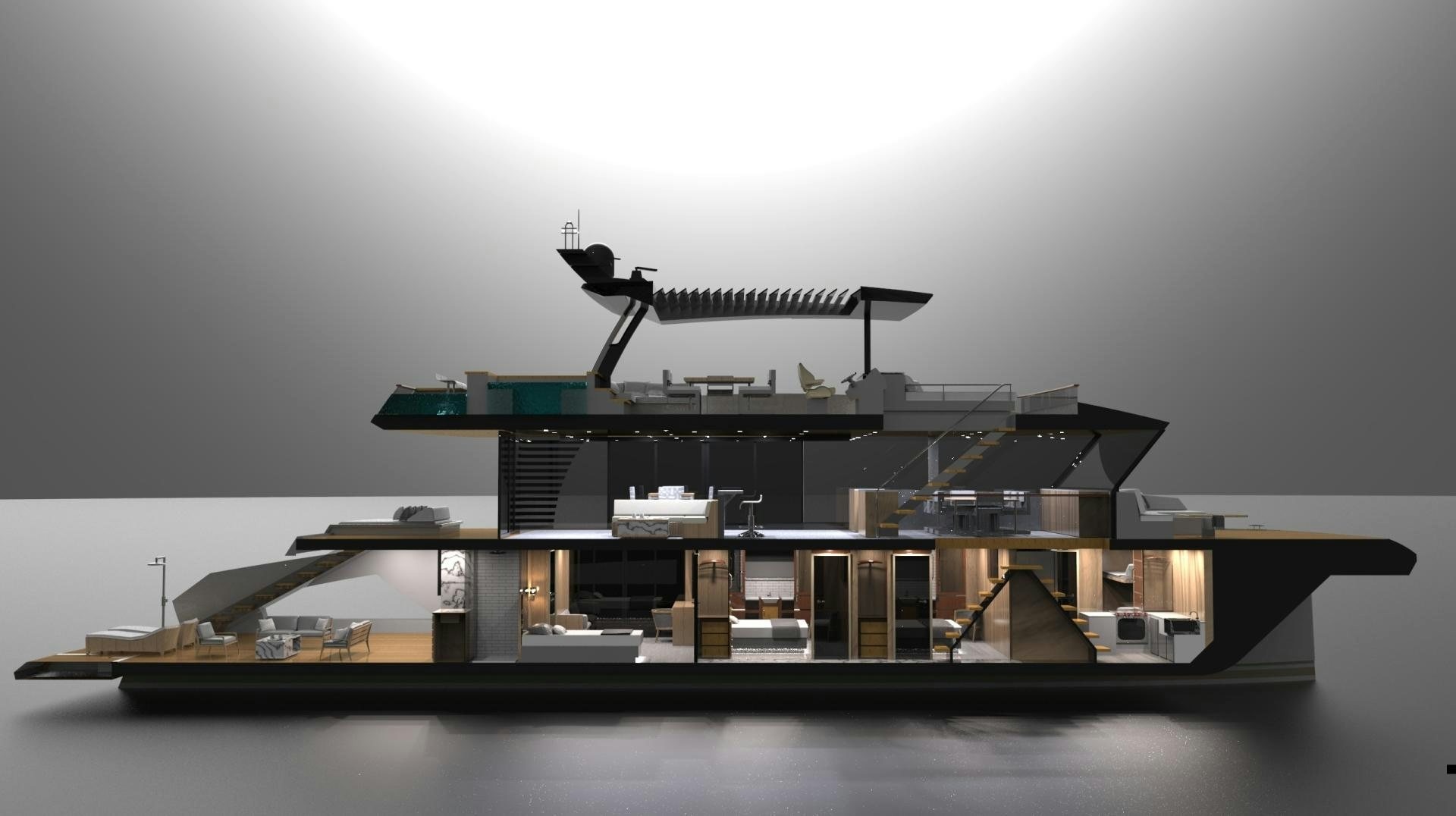 a large black and white boat aboard CORONA 85 Yacht for Sale