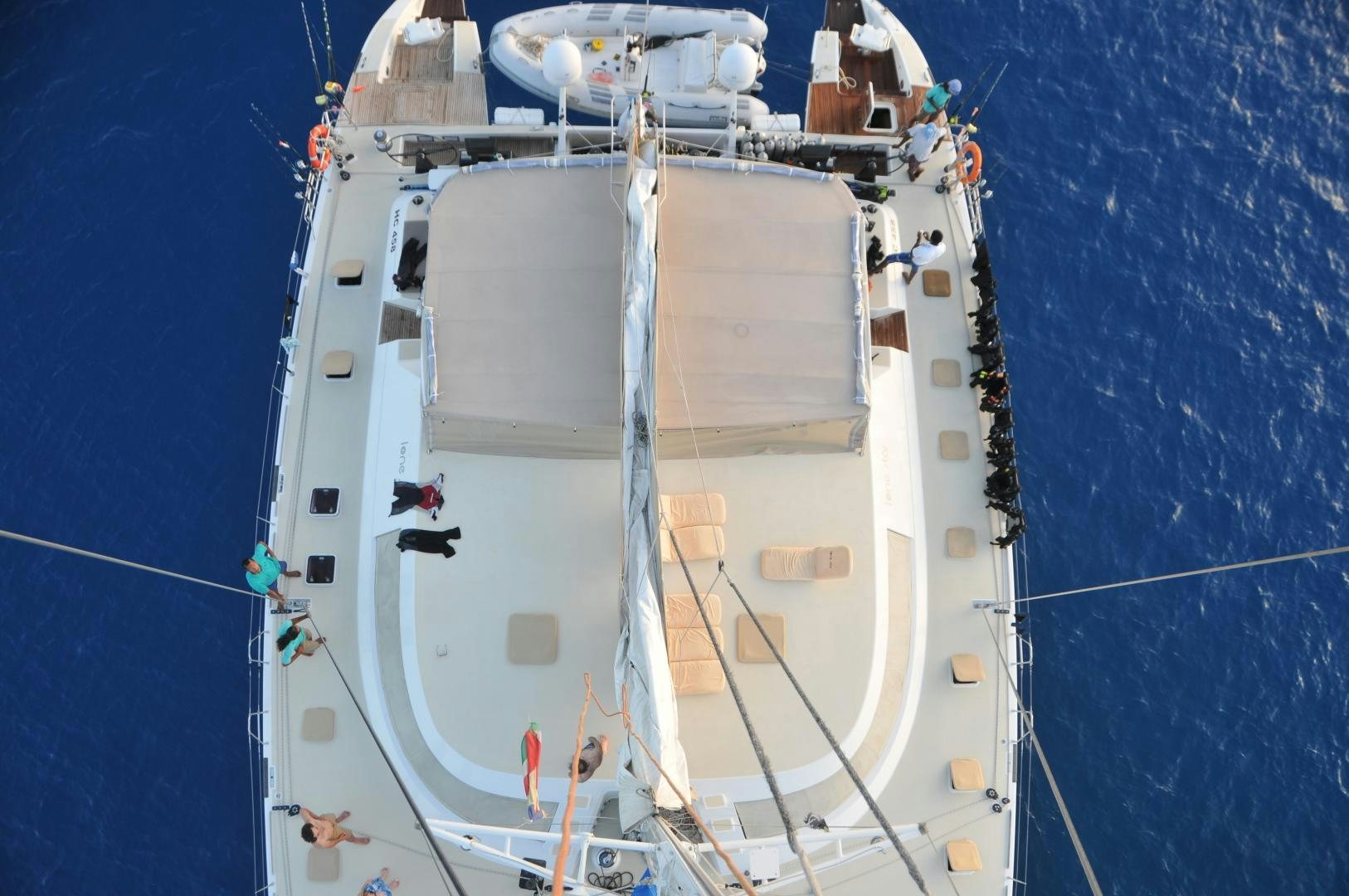 a white boat with ropes aboard LONESTAR Yacht for Sale