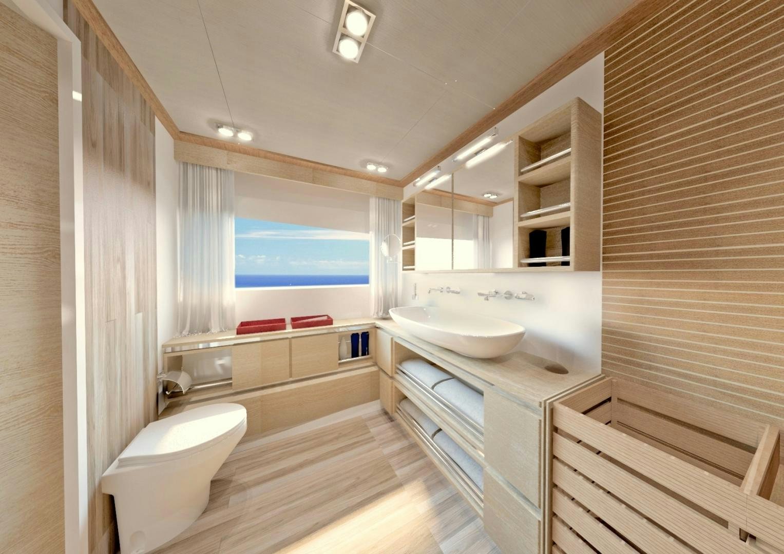 a bathroom with a tub sink and a mirror aboard SILENT 80 Yacht for Sale