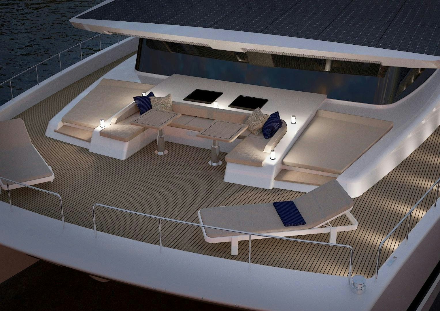 a deck with a deck and chairs aboard SILENT 80 Yacht for Sale