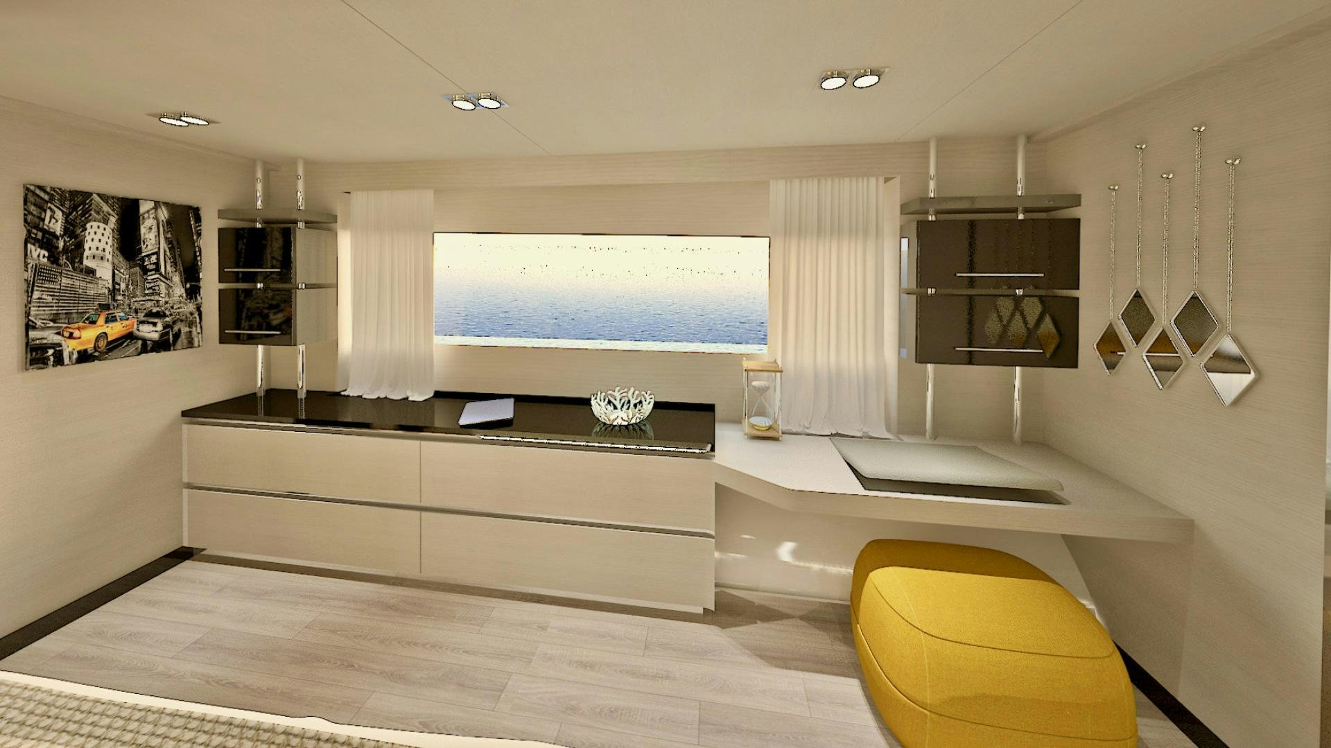 a room with a large window and a couch aboard SILENT 80 Yacht for Sale