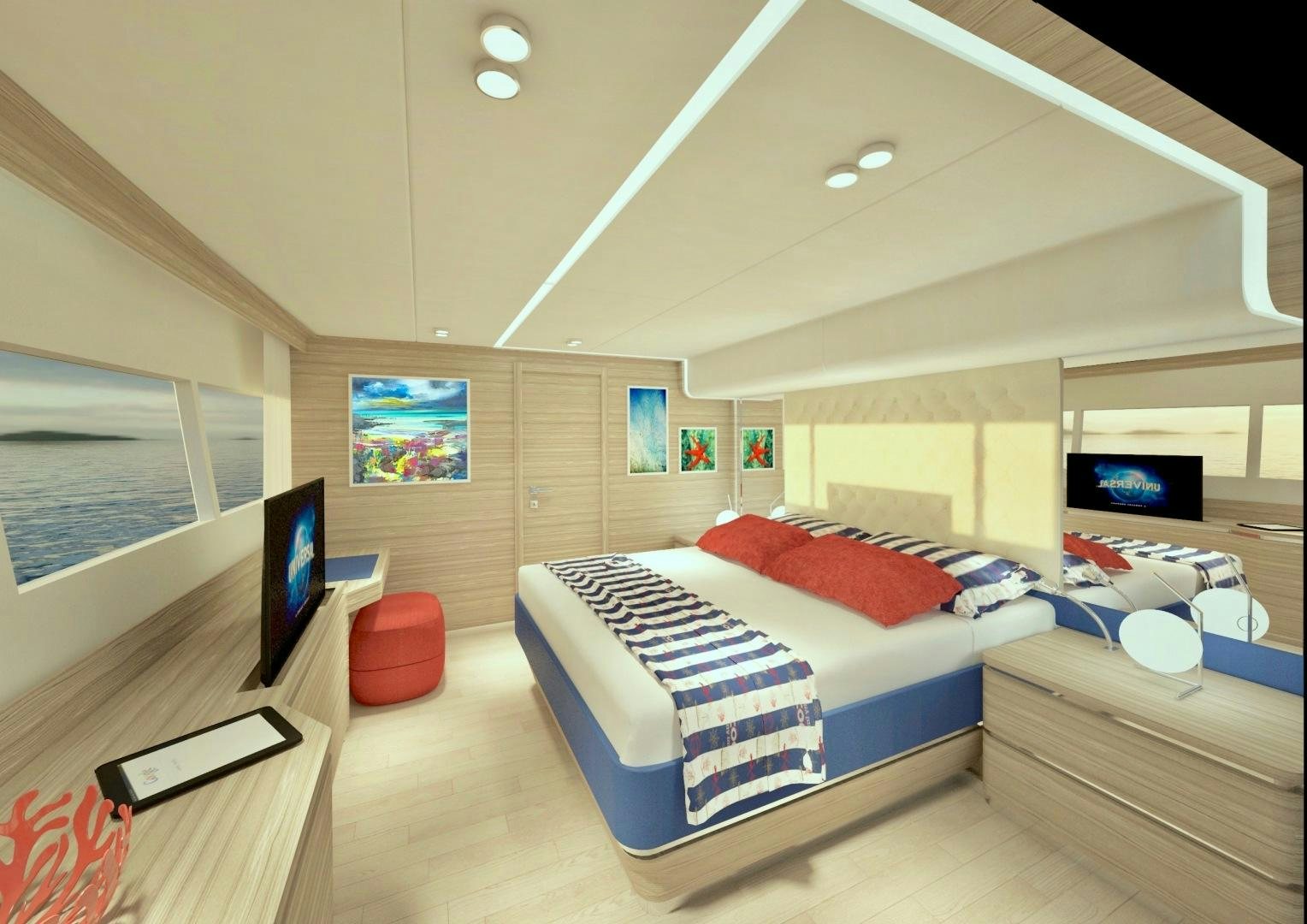 a room with a bed and a tv aboard SILENT 80 Yacht for Sale