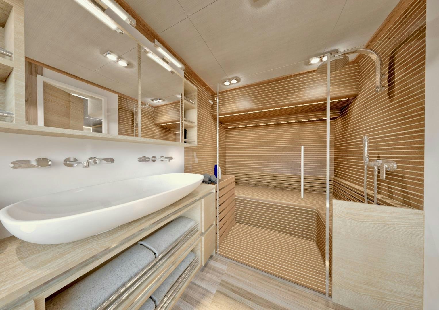 a bathroom with a tub and shower aboard SILENT 80 Yacht for Sale