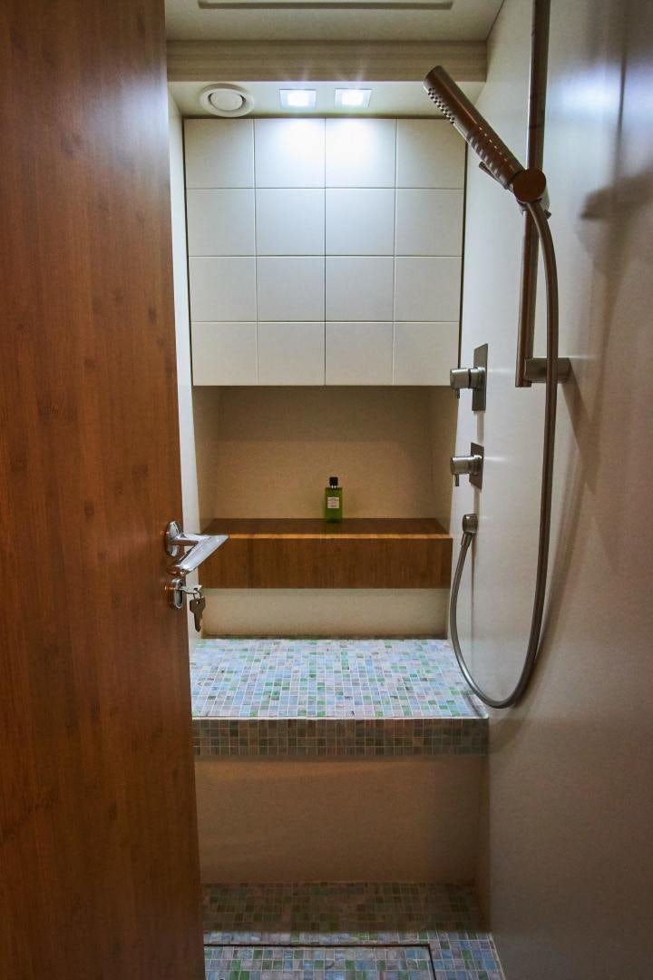 a shower with a pipe aboard SYBER Yacht for Sale
