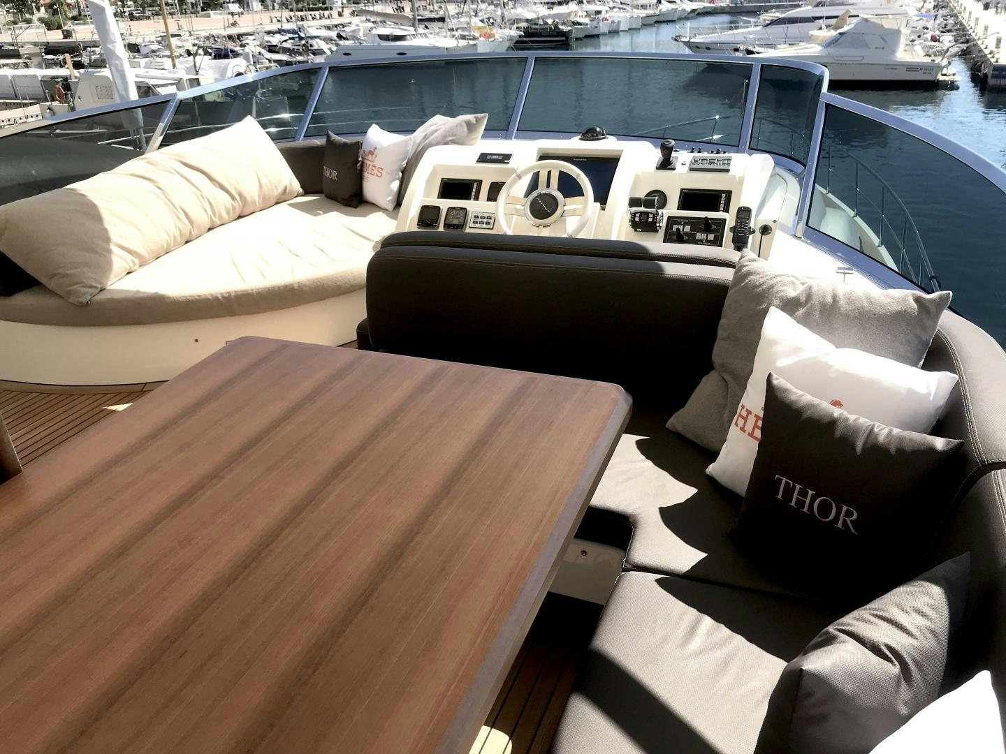 a boat with pillows on it aboard THOR Yacht for Sale