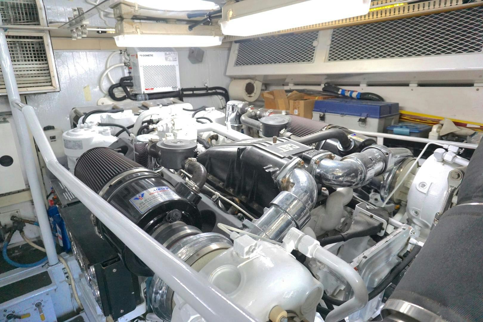 a large group of pipes in a factory aboard CROWN ROYAL Yacht for Sale