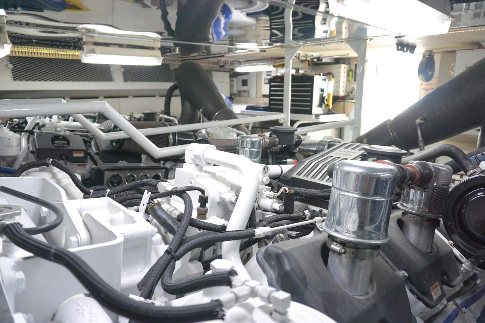 a close-up of a car engine aboard CROWN ROYAL Yacht for Sale