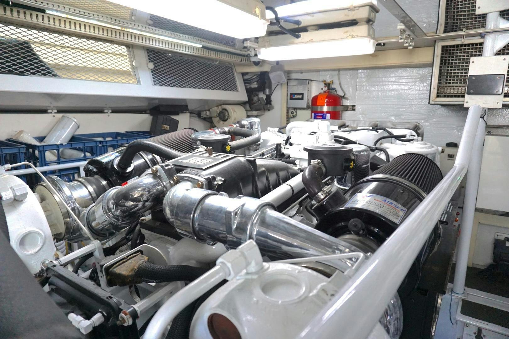 a close-up of a car engine aboard CROWN ROYAL Yacht for Sale