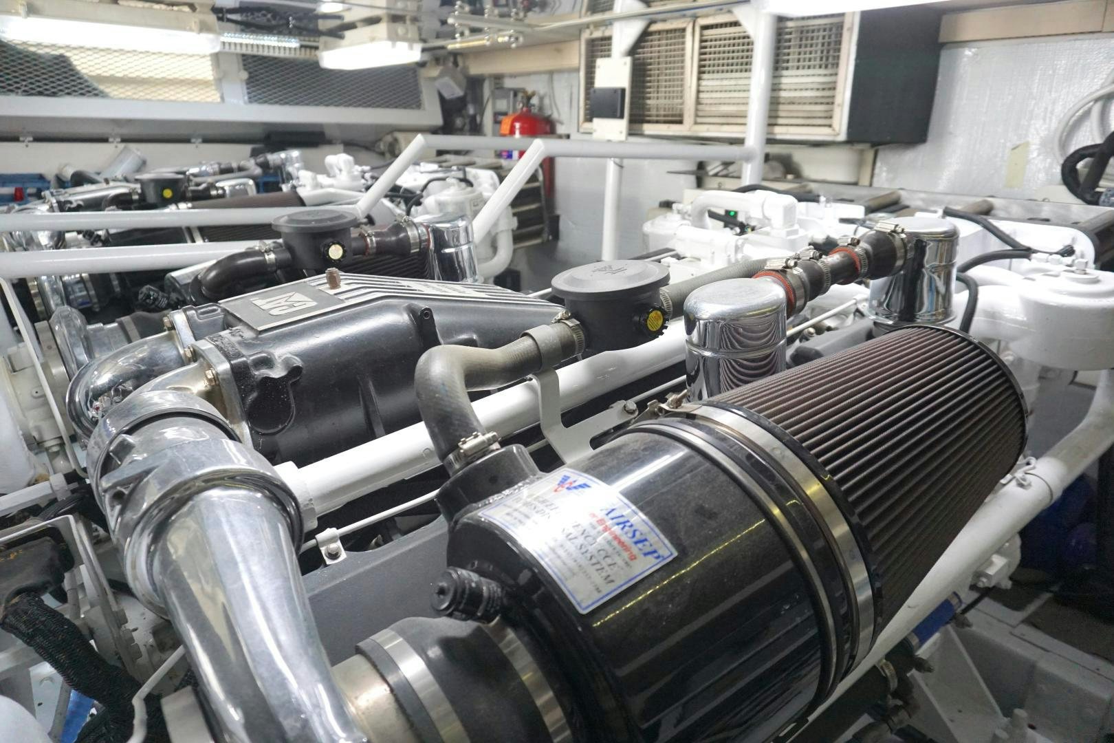 a large group of metal pipes aboard CROWN ROYAL Yacht for Sale