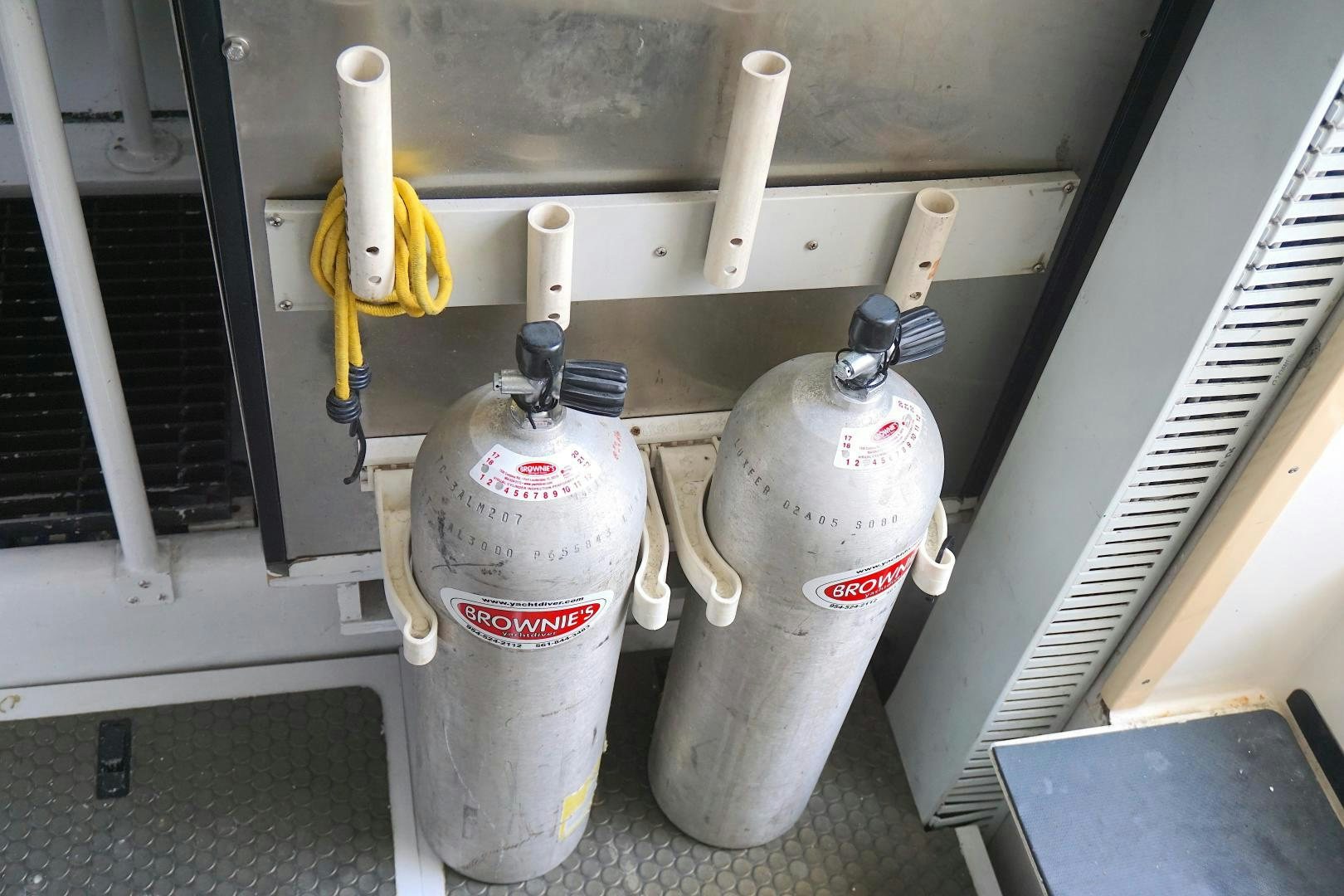 a group of white and red pipes aboard CROWN ROYAL Yacht for Sale