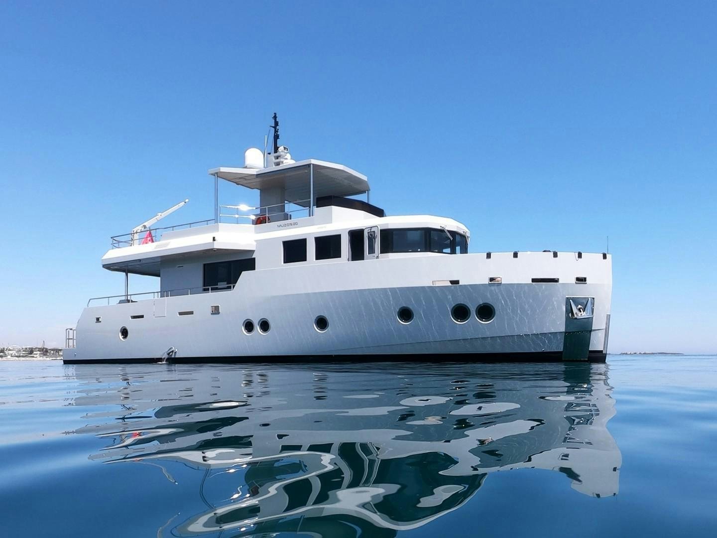a white boat in the water aboard MUZO'S 20 Yacht for Sale