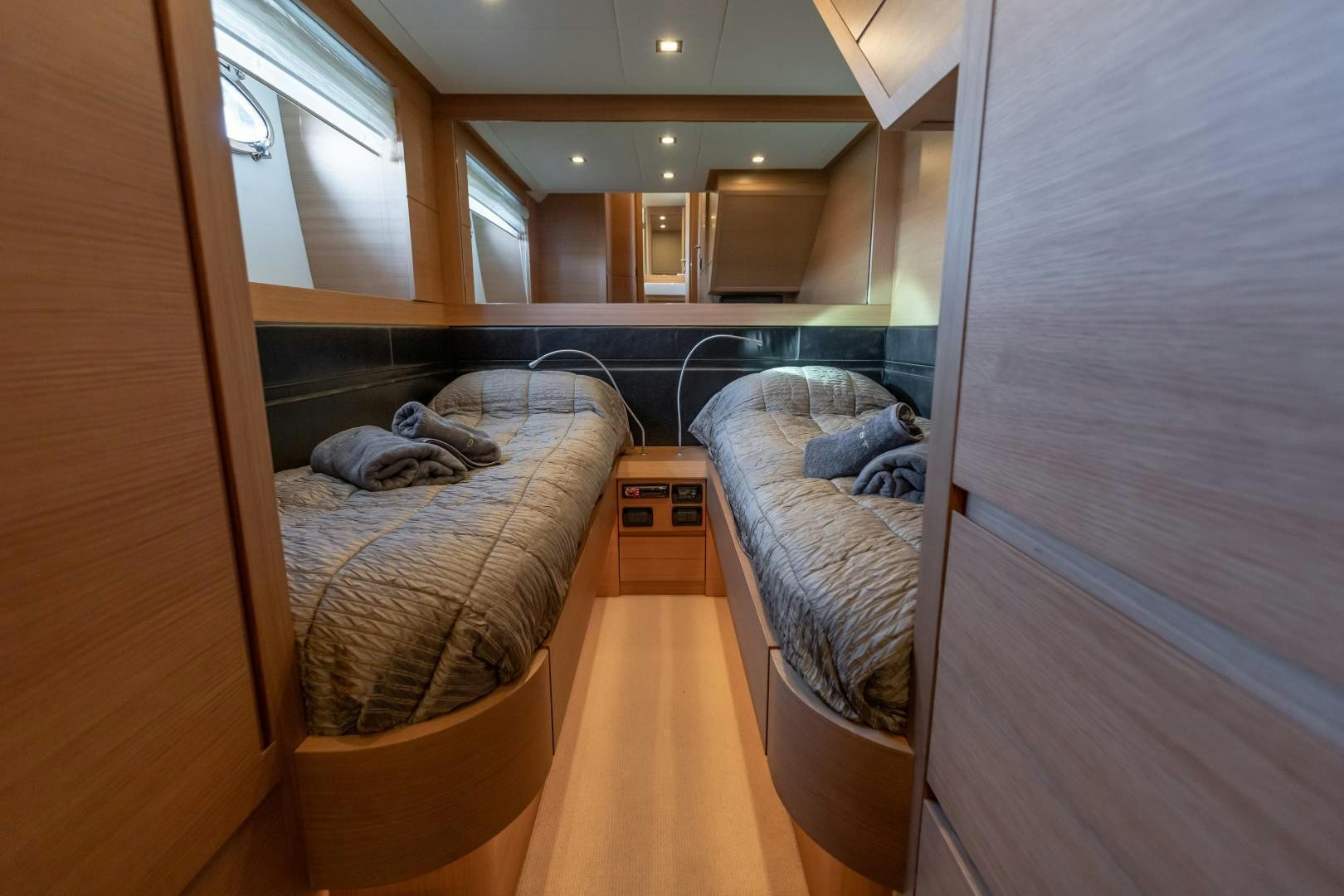 a room with two beds aboard FIRST LADY Yacht for Sale