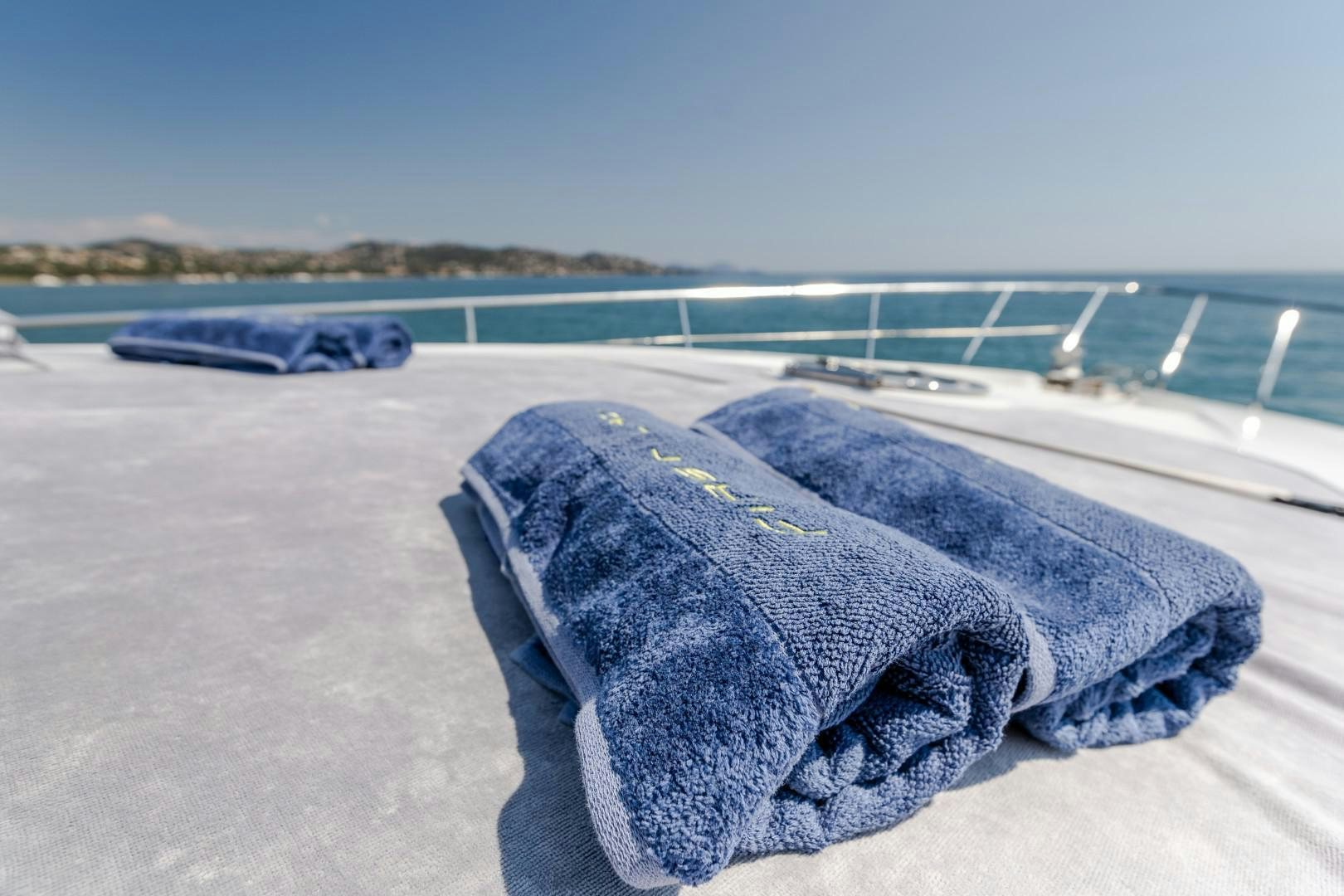a blue tarp on a concrete surface aboard FIRST LADY Yacht for Sale